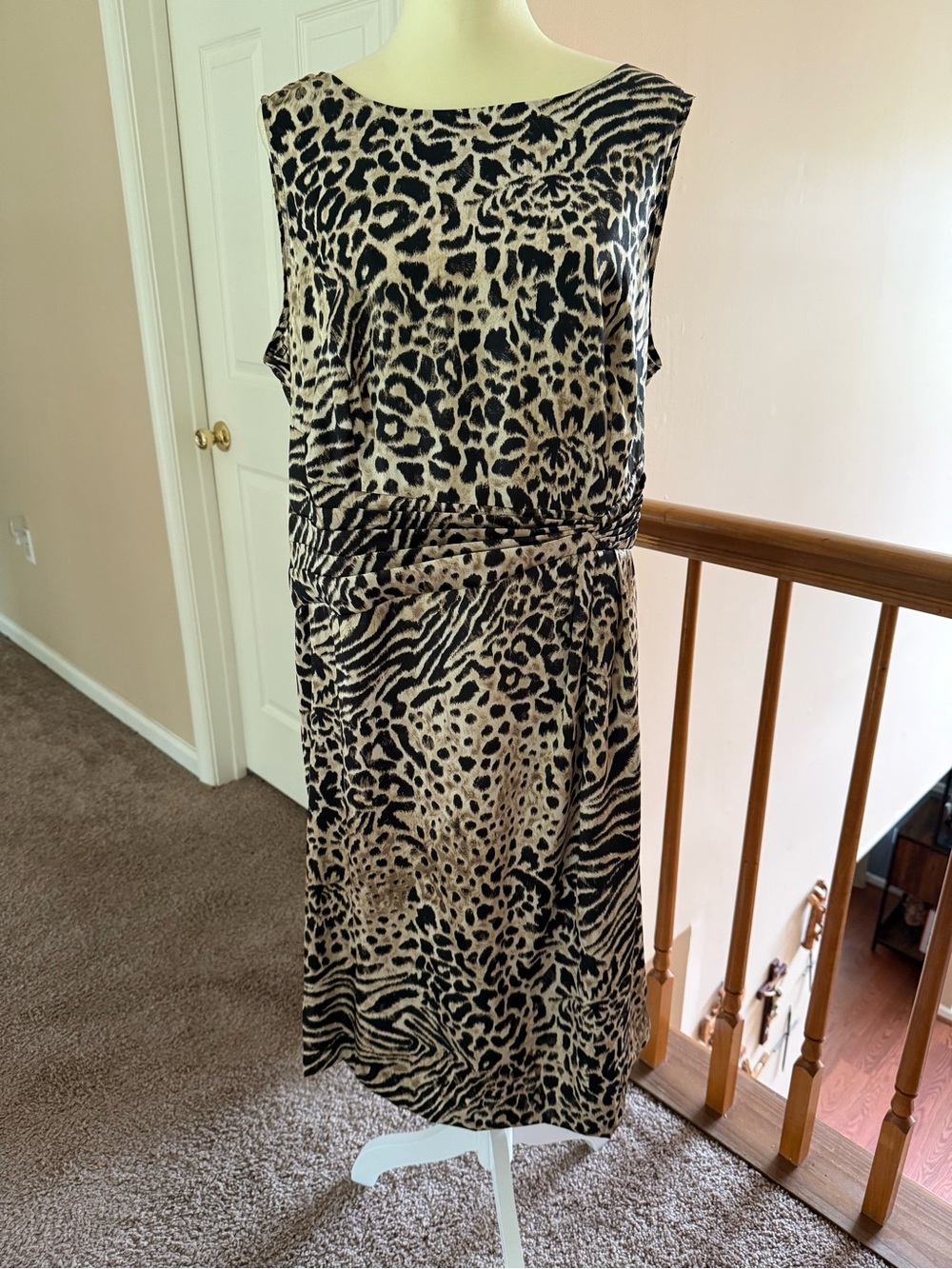 Dana Kay Beige and Black Animal Print Sleeveless Dress